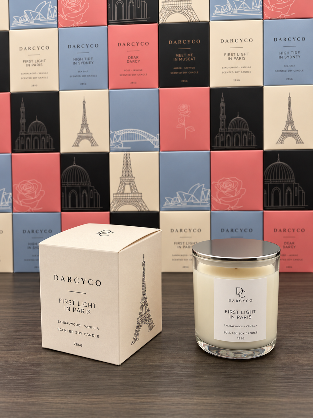 First Light in Paris candle with its cream box