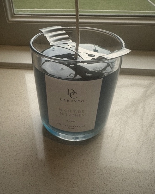 High Tide in Sydney jar freshly poured with blue soy wax